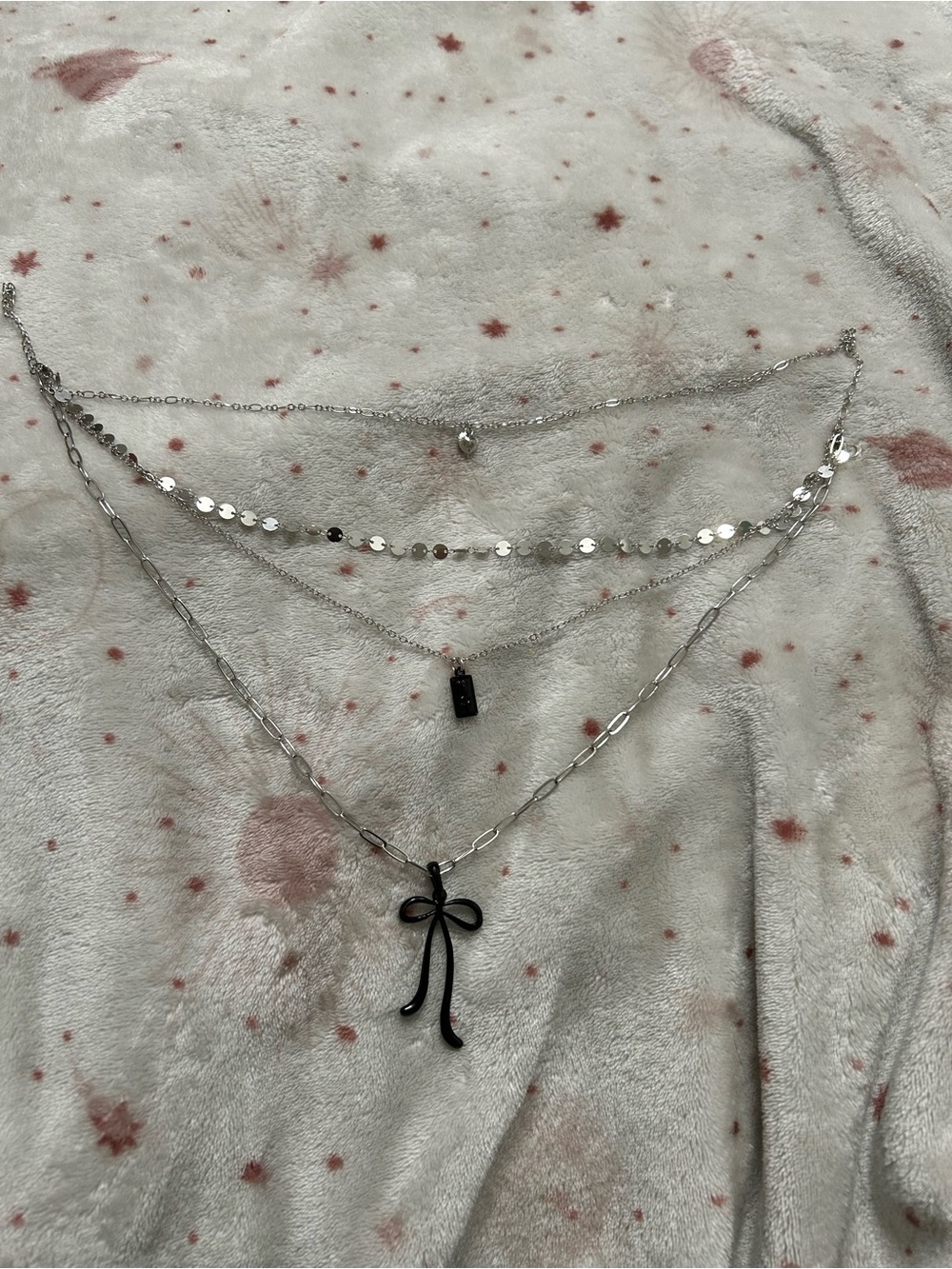 Women’s Layered Silver Necklace with Black Bow Pendant - Picture 2 of 2